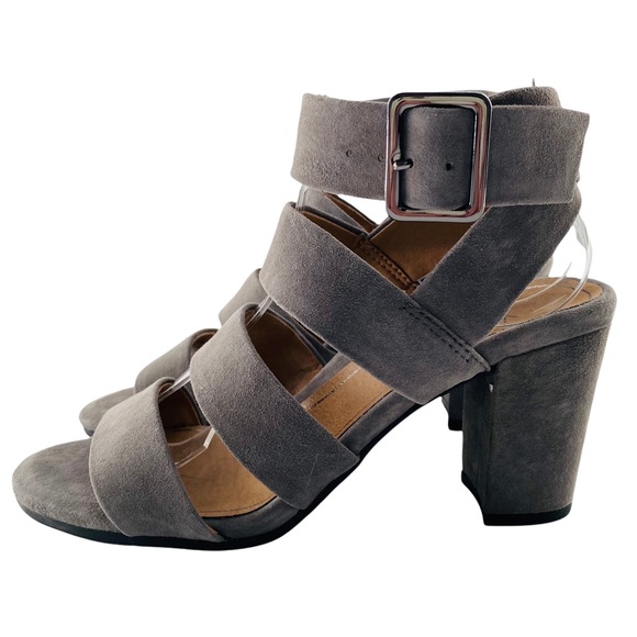 NEW Vionic Blaire Gray Suede Leather Peep Toe Block Heel Sandals - Picture 11 of 13